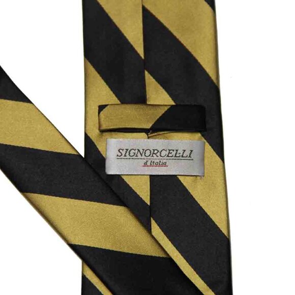 New Signorcelli d'Italia Silk Tie Black Gold Repp Stripe Men's - Picture 2 of 2